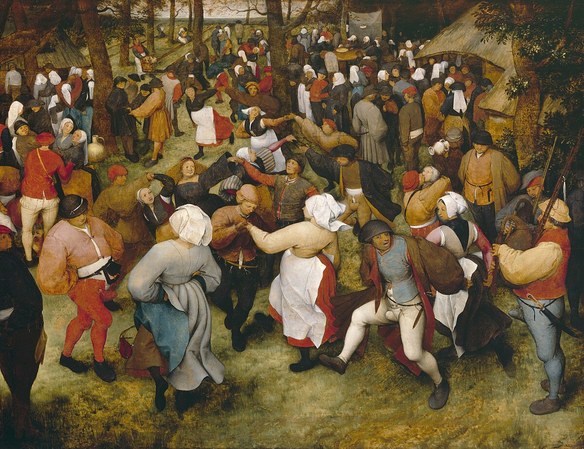 The Wedding Dance, peasant wedding scene with circle dancers, by Pieter Bruegel the Elder, c. 1566